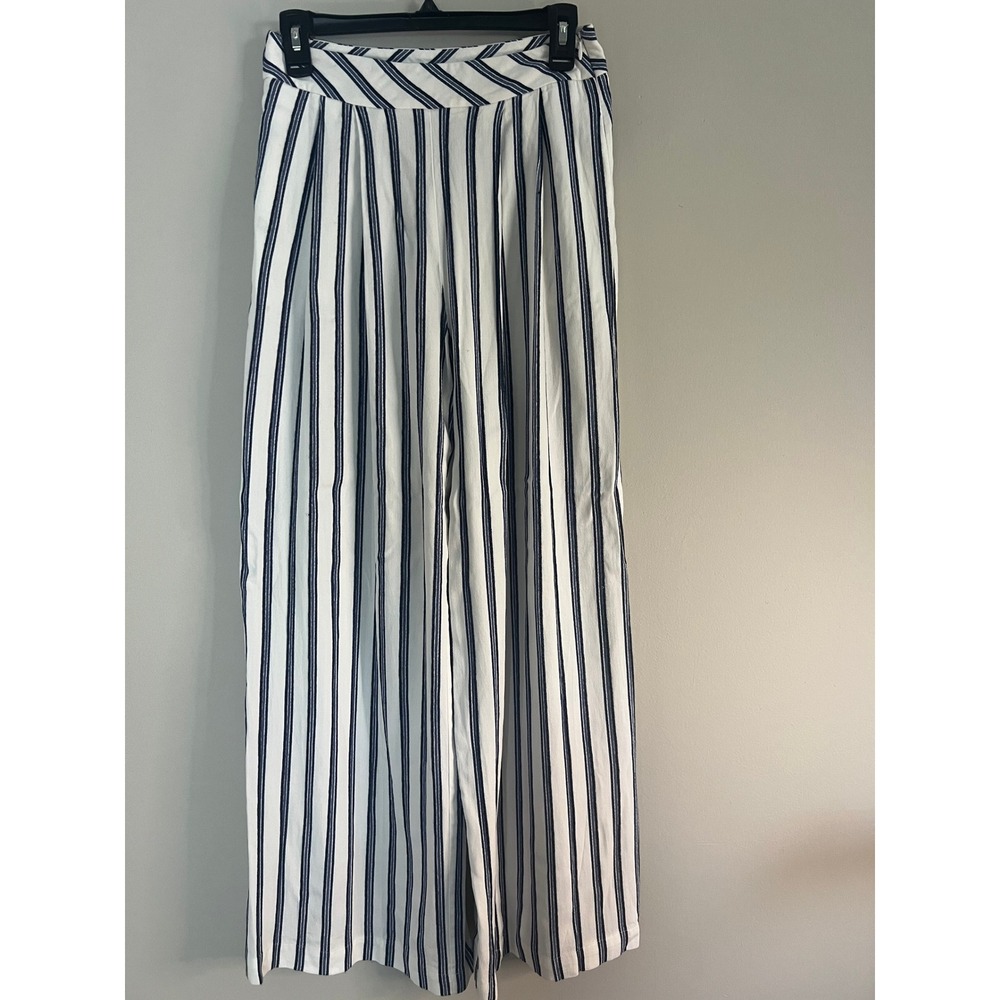 Free People Womens XS Blue White Striped Wide Leg High Waisted Pants